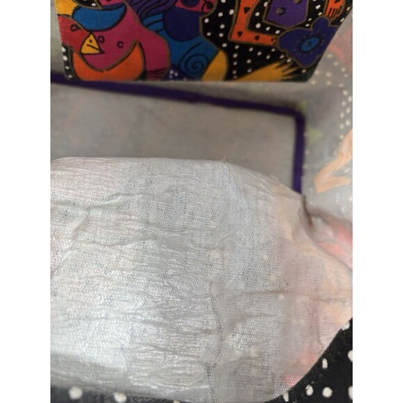 Vtg 90s LAUREL BURCH Tote Bag Drawstring Bucket Canvas Cat Retro Folk Art Artist - Picture 6 of 16